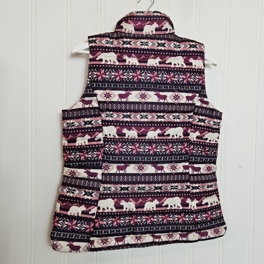 Lands’ End Down Puffer Vest Size S Reindeer Bear Print Snow Holiday Winter Xmas - Picture 8 of 14